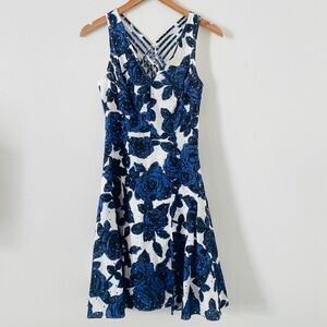 Adriana Pappell Blue White Floral Eyelet Dress